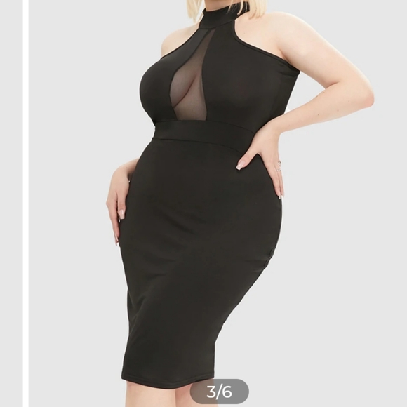 Mock Neck Contrast Mesh Cut Out Dress - Picture 3 of 10